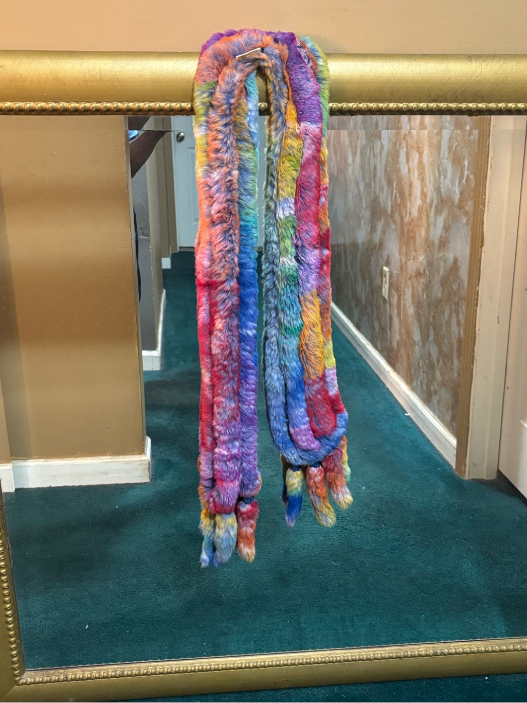 Women Multicolor Rabbit Lapin Fur Scarf - Vibrant Rainbow